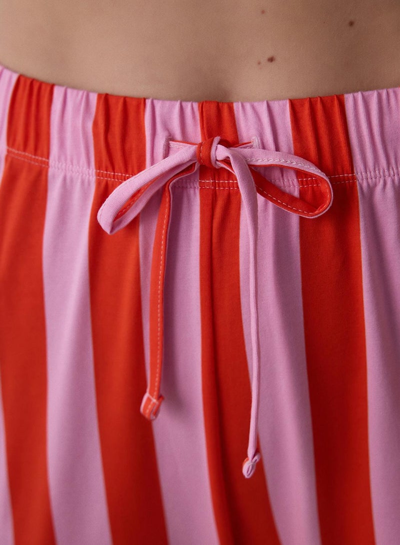 بنتي طقم بيجامة قطنية قصيرة الأكمام برقبة دائرية مخططة من مركان - Image 4