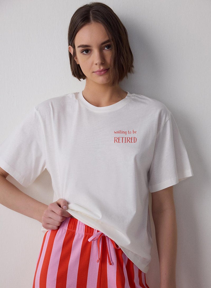 بنتي طقم بيجامة قطنية قصيرة الأكمام برقبة دائرية مخططة من مركان - Image 2