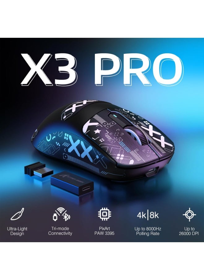 Attack Shark ATTACK SHARK X3PRO 4K/8K Lightweight Wireless Gaming Mouse with Tri-Mode(Wired/2.4GHz/BT),PAW3395 Optical Sensor,26K DPI,Kailh GM8.0 Switch,Long Battery,7 Buttons for PC/Laptop/Win/Mac(Black+Sticker)  - Image 2