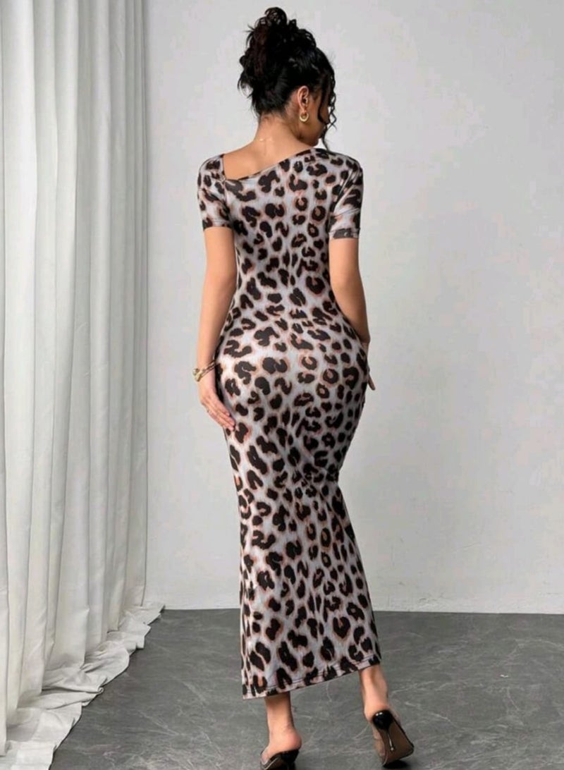 Shein SHEIN Women's Elegant Spring Summer Asymmetrical Neck Cinched Waist Ruched Long Sleeve Dress  - Image 5