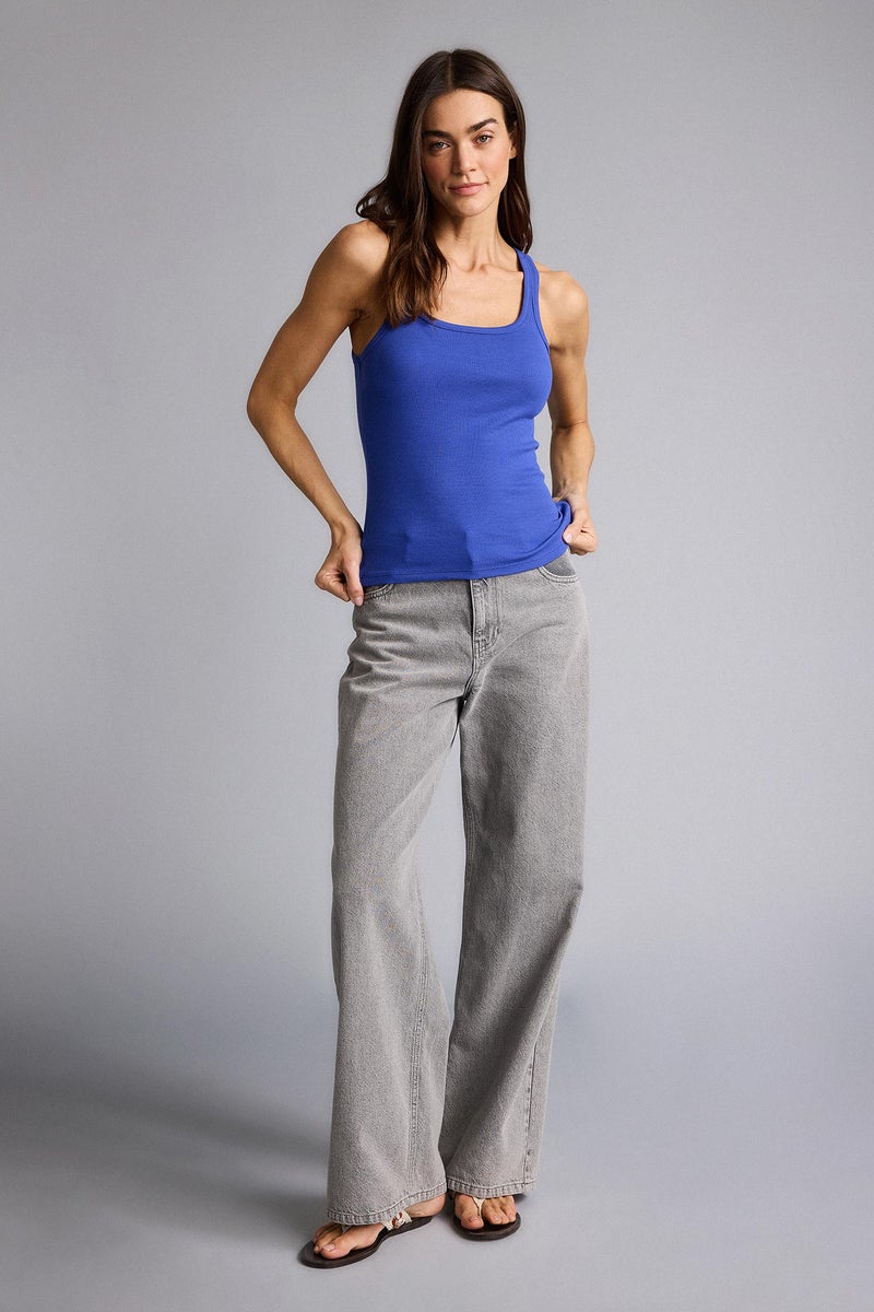 DeFacto Blue Woman Slim Fit Basic Camisole Round Collar Tank Top Casual - Image 2