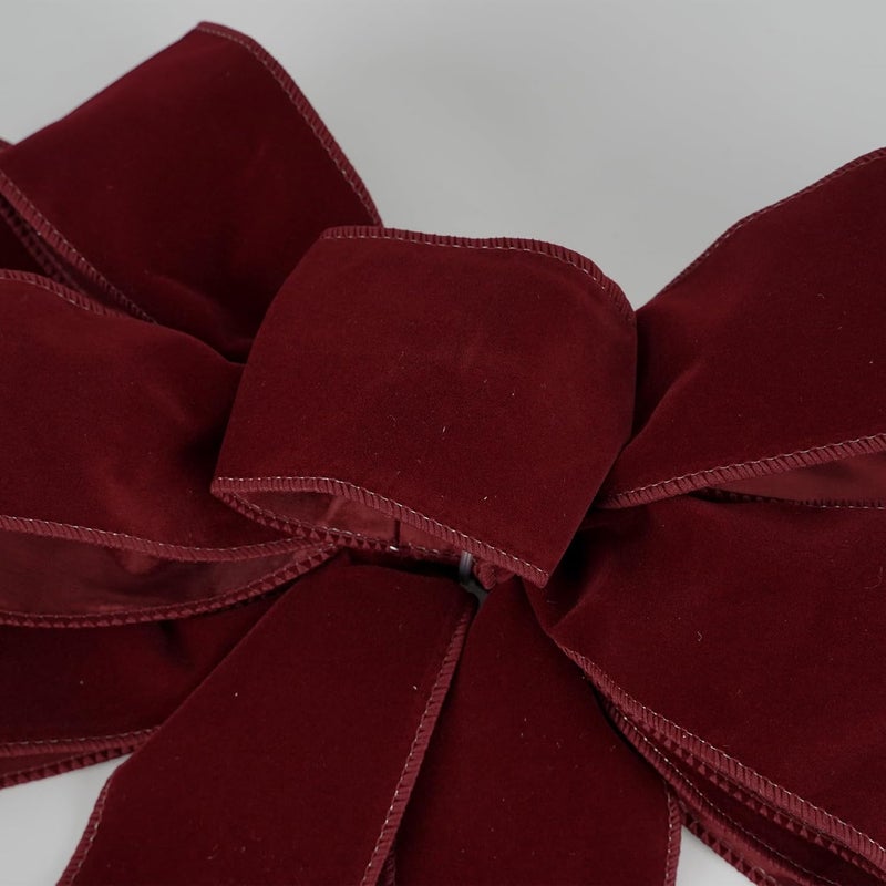 LiBongTa 13" Dark Red Bow Pre-Tied Bow for Christmas Tree, Burgundy Velvet Ribbon Bows for Wreaths, Premade Tree Toppers Bows for Gift Wrapping, Party Favor, Christmas Home Indoor Outdoor Decor-1 PCs - Image 4