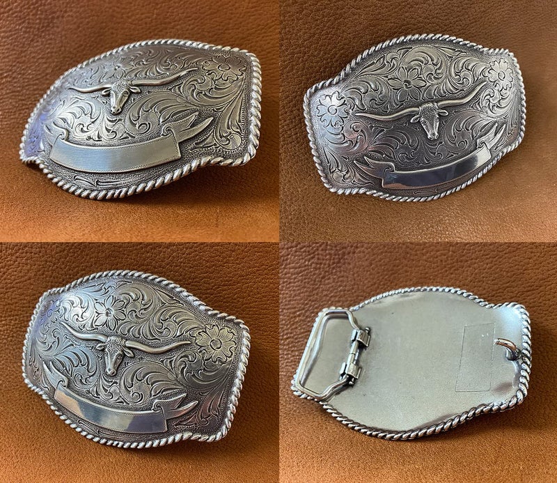 Belts.com HA0435 Antique Silver Longhorn Steer Engraved Western Rope Belt Buckle (Antique Silver) - Image 3