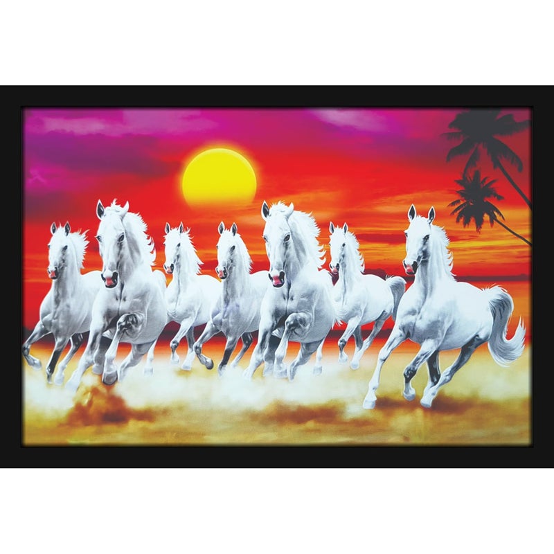 Mad Masters 7 Running Horses Vastu Vaastu Lucky Hanging Home Decor Painting for Living Room Bedroom Decoration MM 3005 8x12 Inch Paper Without Plexi Glass