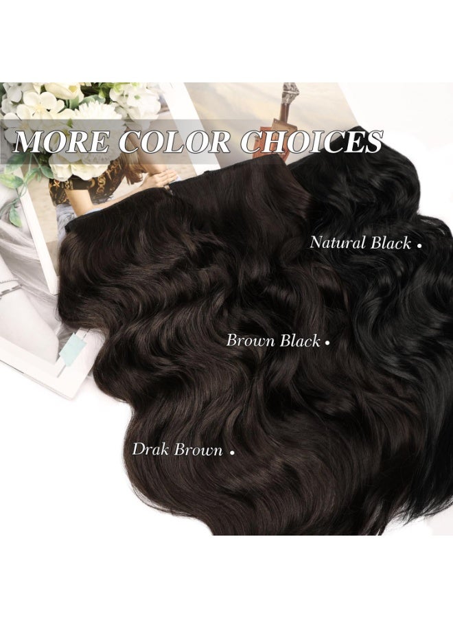 Invisible Wire Hair Extensions - 20 Inch Dark Brown Long Wavy Synthetic Hairpiece with Transparent Wire Adjustable Size - Image 5