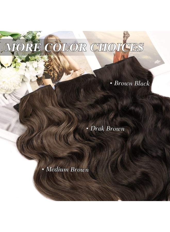 Invisible Wire Hair Extensions - 20 Inch Dark Brown Long Wavy Synthetic Hairpiece with Transparent Wire Adjustable Size - Image 4