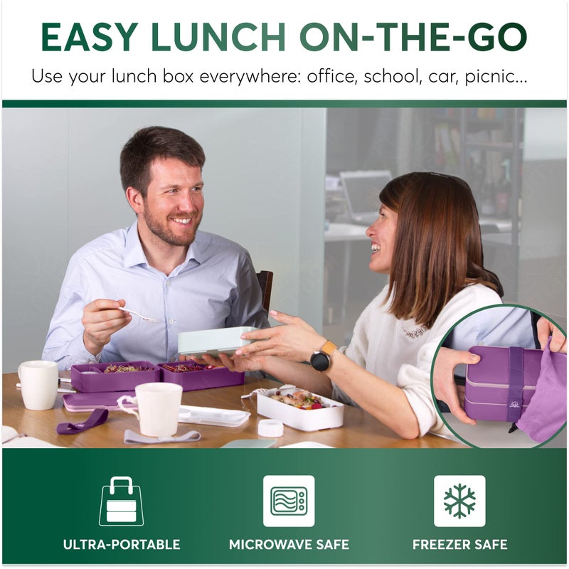 Umami Bento Box Adult All-In-1 that is 100% Leakproof & Super Easy to Clean, Stylish Lunch Containers for Adults w/ 4 Compartments, Microwave Safe Lunch Box Containers, Purple - Image 2