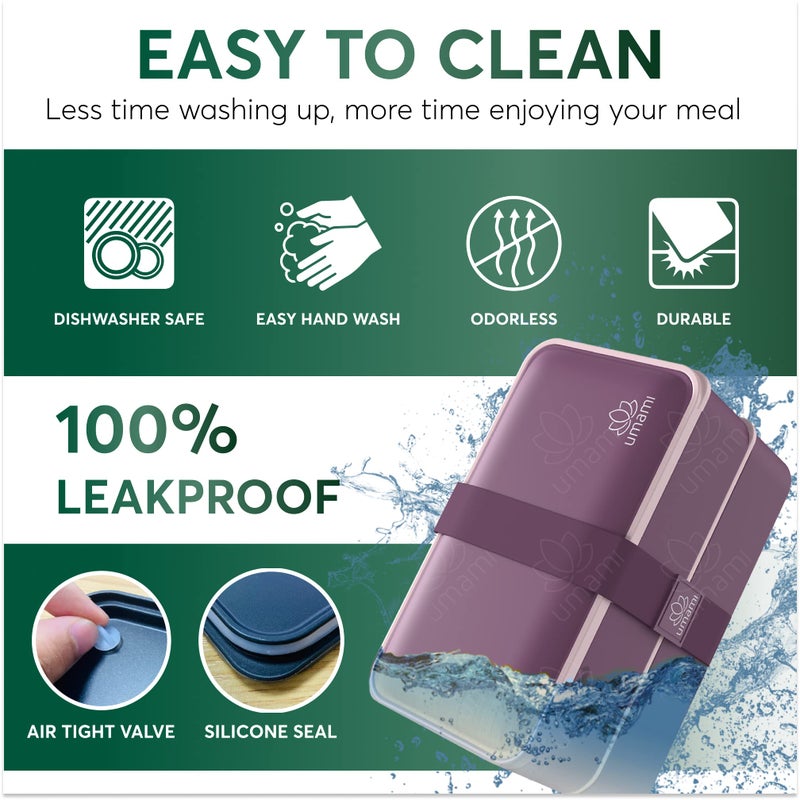 Umami Bento Box Adult All-In-1 that is 100% Leakproof & Super Easy to Clean, Stylish Lunch Containers for Adults w/ 4 Compartments, Microwave Safe Lunch Box Containers, Purple - Image 5