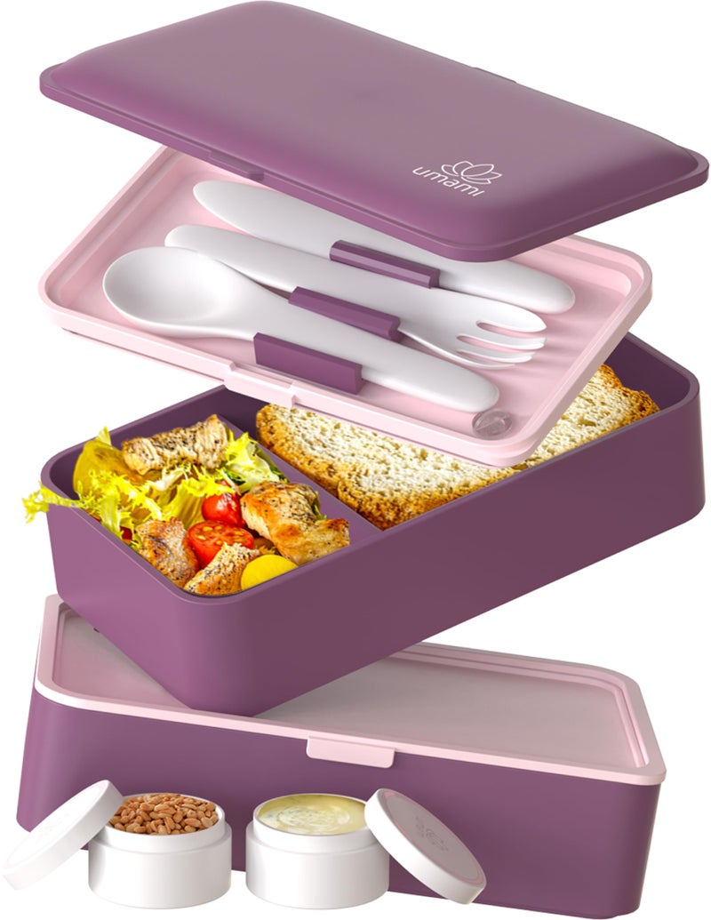 Umami Bento Box Adult All-In-1 that is 100% Leakproof & Super Easy to Clean, Stylish Lunch Containers for Adults w/ 4 Compartments, Microwave Safe Lunch Box Containers, Purple - Image 1