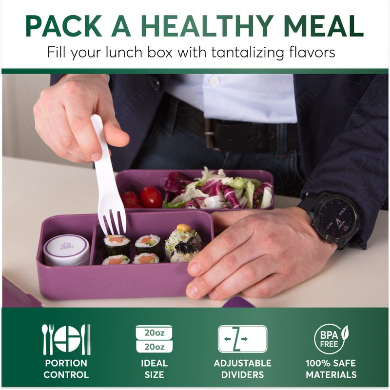 Umami Bento Box Adult All-In-1 that is 100% Leakproof & Super Easy to Clean, Stylish Lunch Containers for Adults w/ 4 Compartments, Microwave Safe Lunch Box Containers, Purple - Image 4