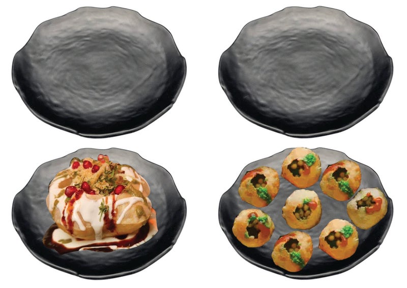 ZIDO 4 Piece Multi-Purpose Dahi Bhalla Plate/Chaat Plate/Snacks Plate/Appetizer Plate/Dessert Plate for Serving All Type of Chat, Dessert and Snacks etc - Image 1