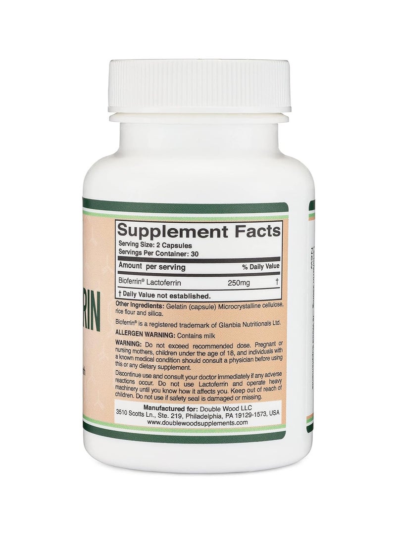 Double Wood Supplements Lactoferrin Supplement for Iron Deficiency and Immune Support 125 mg 60 capsules - Image 3