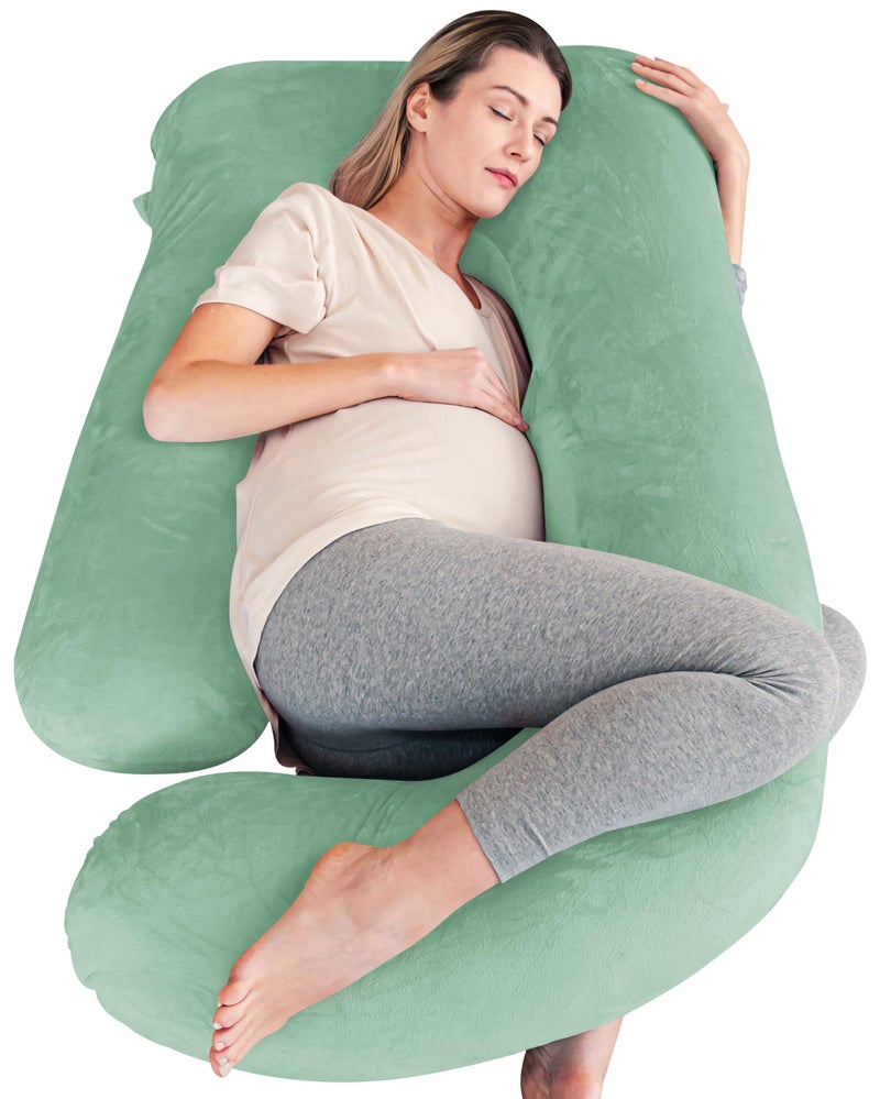 Cute Castle Pregnancy Pillows, Soft U-Shape Maternity Pillow with Removable Cover - Full Body Pillows for Adults Sleeping - Pregnancy Must Haves - Jumbo 57 Inch - Green - Image 1