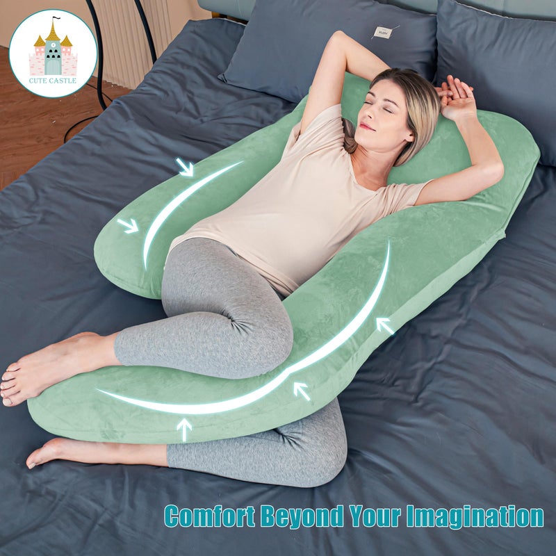 Cute Castle Pregnancy Pillows, Soft U-Shape Maternity Pillow with Removable Cover - Full Body Pillows for Adults Sleeping - Pregnancy Must Haves - Jumbo 57 Inch - Green - Image 2