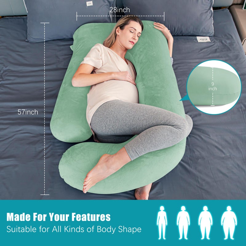 Cute Castle Pregnancy Pillows, Soft U-Shape Maternity Pillow with Removable Cover - Full Body Pillows for Adults Sleeping - Pregnancy Must Haves - Jumbo 57 Inch - Green - Image 3