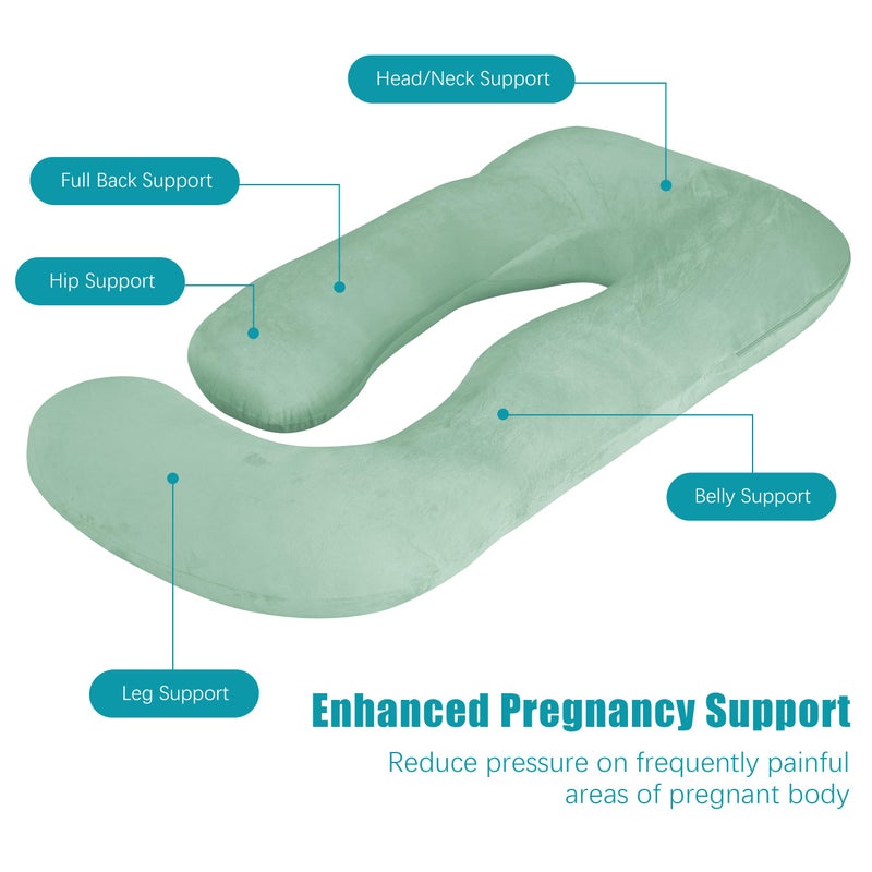 Cute Castle Pregnancy Pillows, Soft U-Shape Maternity Pillow with Removable Cover - Full Body Pillows for Adults Sleeping - Pregnancy Must Haves - Jumbo 57 Inch - Green - Image 4