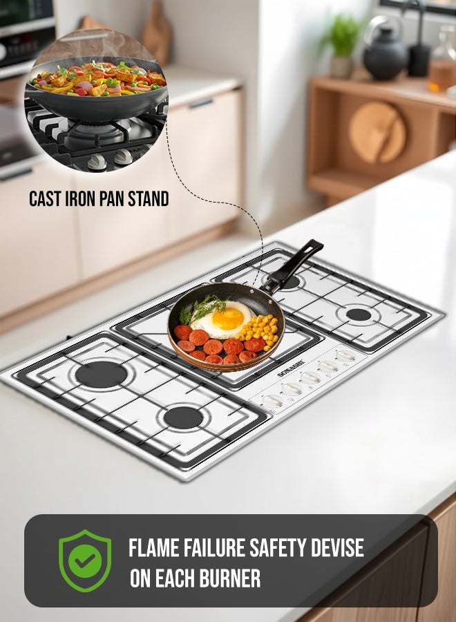 SONASHI 90cm Stainless Steel Gas Hob | with Front Control Panel, Cast Iron Pan Stands, Electric Ignition & Flame Failure Safety Device | European Design Burners for High Efficiency & Durable Performance | SGH-5090 5 SGH-5090 silver - Image 5