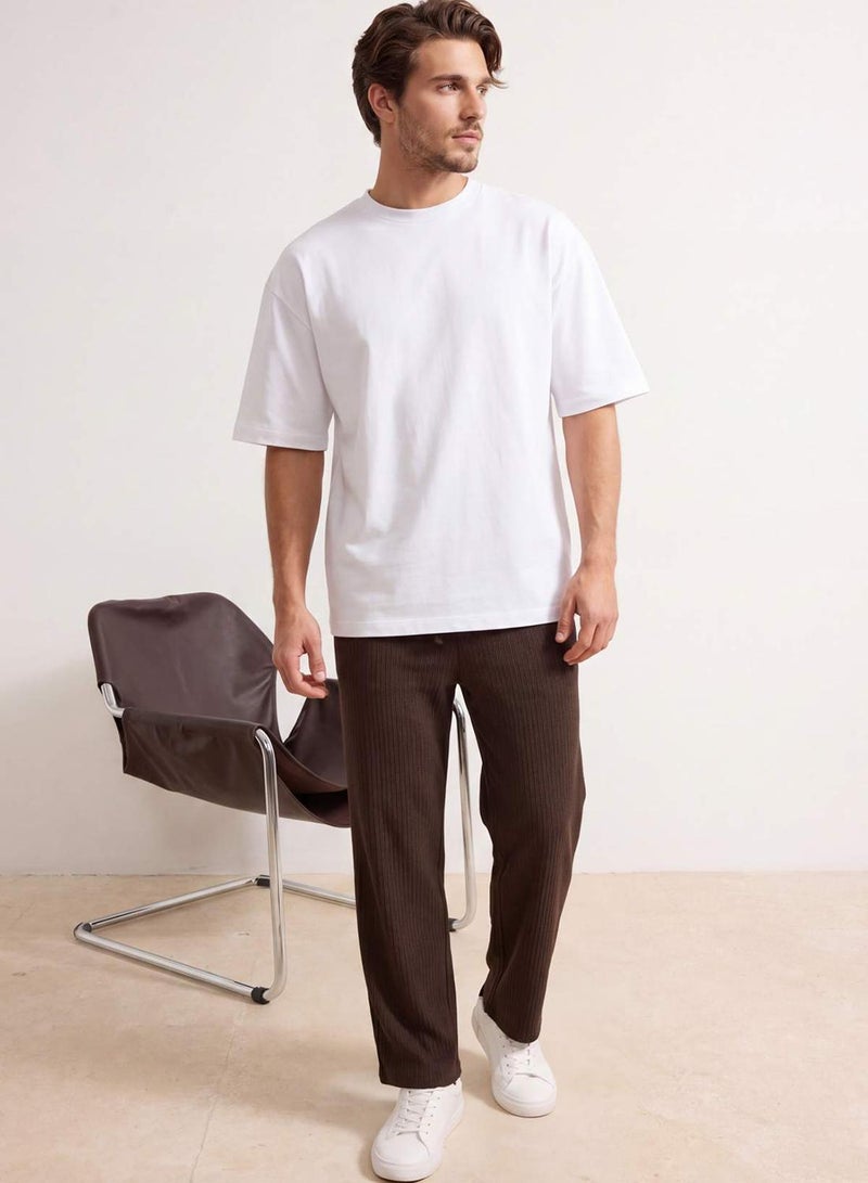 trendyol Brown Straight Fit Textured Sweatpants - Image 1