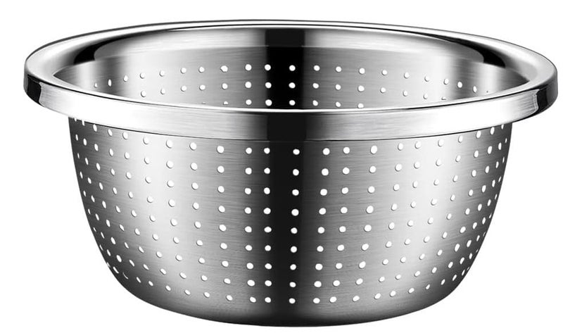 SHREESAMP Strainer Stainless Steel Kitchen Drainer Basket for Washing Rice Vegetables Fruits Salad Mixing Food Prep Silver Mesh Strainer MicroPerforated Metal Countertop Grain Basket Grater - Image 1