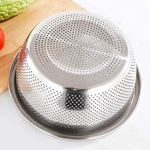 SHREESAMP Strainer Stainless Steel Kitchen Drainer Basket for Washing Rice Vegetables Fruits Salad Mixing Food Prep Silver Mesh Strainer MicroPerforated Metal Countertop Grain Basket Grater - Image 3