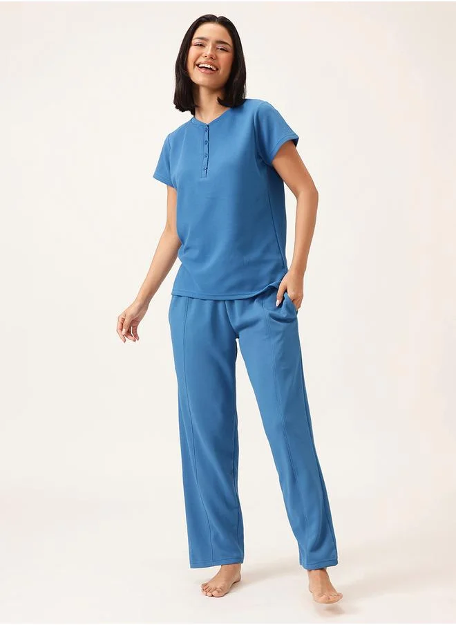 Clovia Clovia Waffle Textured Short Sleeve T-Shirt and Pyjama Set