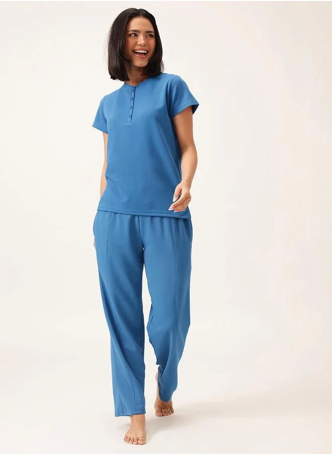 Clovia Clovia Waffle Textured Short Sleeve T-Shirt and Pyjama Set