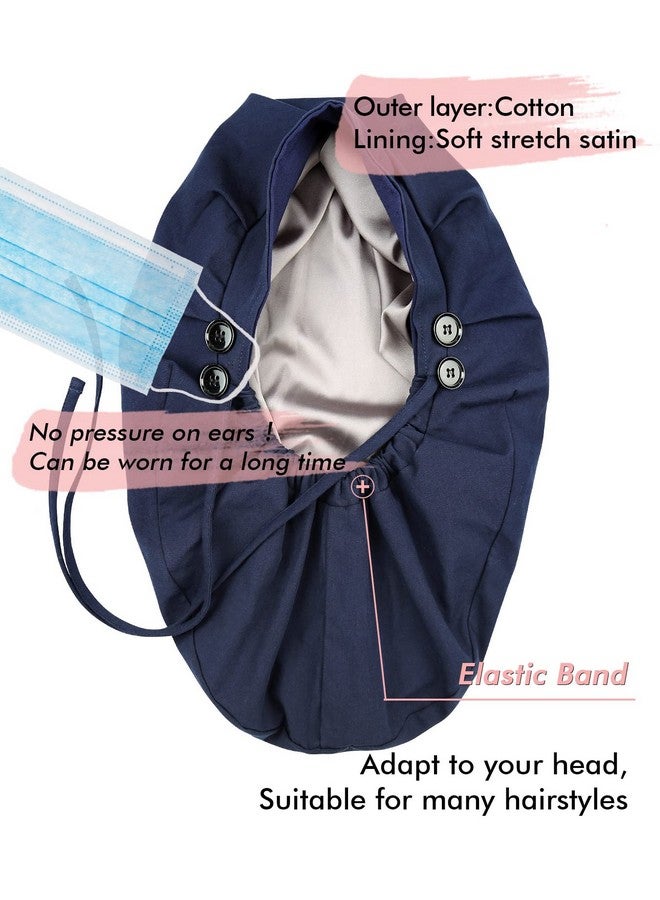 Winitas Silk Satin Working Cap With 4 Buttons Tie Back For Women With Long Curly Dreadlock Ponytail Hair - Image 4