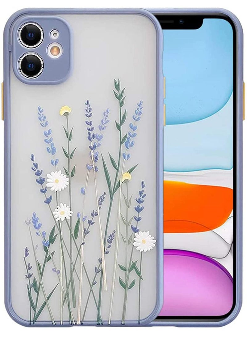 Y&D Compatible for iPhone 11 Case Clear Flowers Pattern Frosted PC Back 3D Floral Girls Woman and Soft TPU Bumper Protective Silicone Slim Shockproof Purple - Image 1