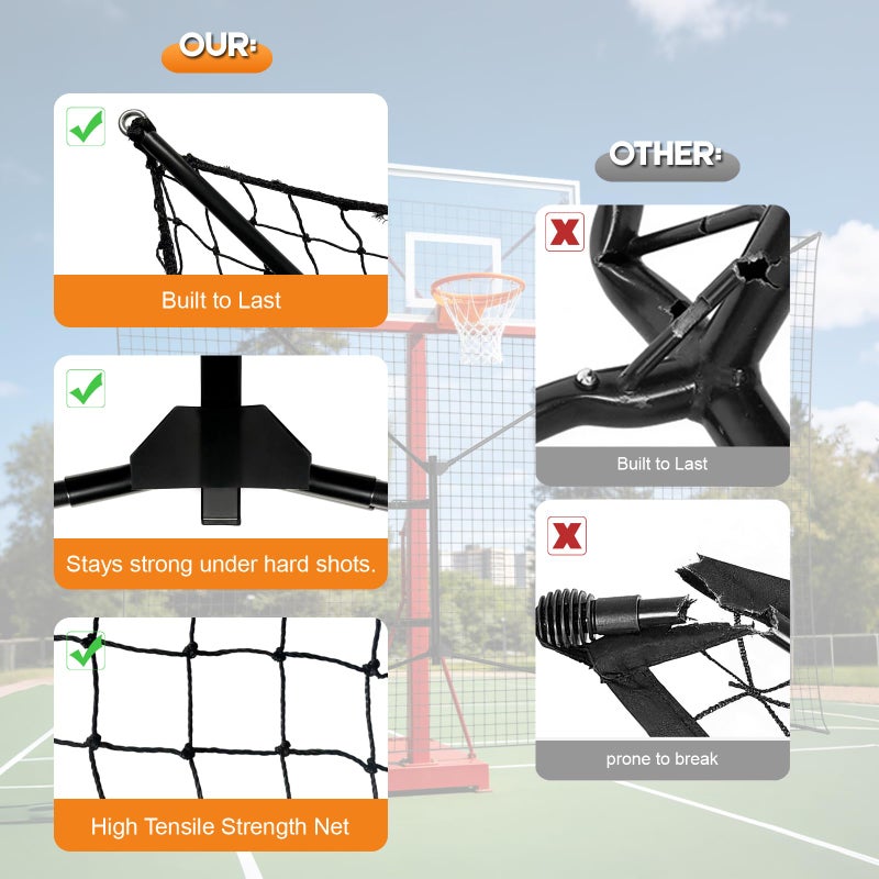 GADFISH 10x10 FT Basketball Rebounder Net, Heavy-Duty Steel Frame Basketball Return Net Catcher Backstop Nets Basketball Return Attachment Yard Guard for Outdoor Backyard Community Court - Image 4