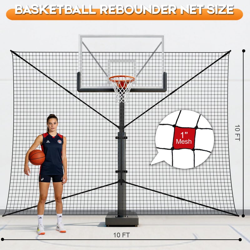 GADFISH 10x10 FT Basketball Rebounder Net, Heavy-Duty Steel Frame Basketball Return Net Catcher Backstop Nets Basketball Return Attachment Yard Guard for Outdoor Backyard Community Court - Image 2