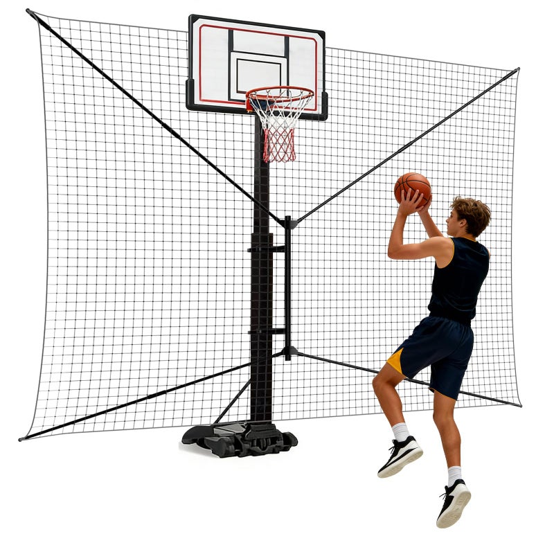 GADFISH 10x10 FT Basketball Rebounder Net, Heavy-Duty Steel Frame Basketball Return Net Catcher Backstop Nets Basketball Return Attachment Yard Guard for Outdoor Backyard Community Court - Image 1