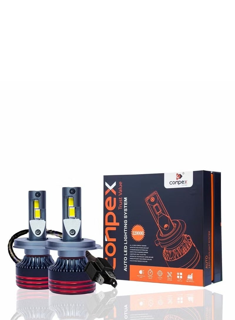 Conpex Conpex M8 Pro H4 LED Headlight Bulbs – 600% Brighter, 1:1 Halogen Fit, Plug & Play, 6500K Cool White, IP68 Waterproof, Fan Cooling System – H4 Hi/Lo Beam LED Conversion Kit for Cars & Motorcycles  - Image 1