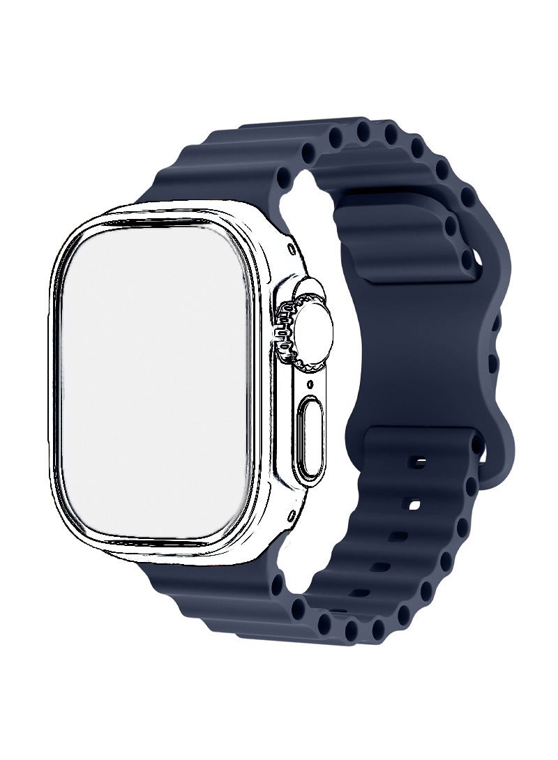 Butterfly Closure Ocean Sport Silicone Band Fits Apple Watch Ultra 2/Ultra Series 9/8/SE 2nd Gen/7/SE/6/5/4/3/2/1 Compatible with 42/44/45/49mm Case Sizes Also Compatible with Series 10 with 46mm Case Size  - Image 1