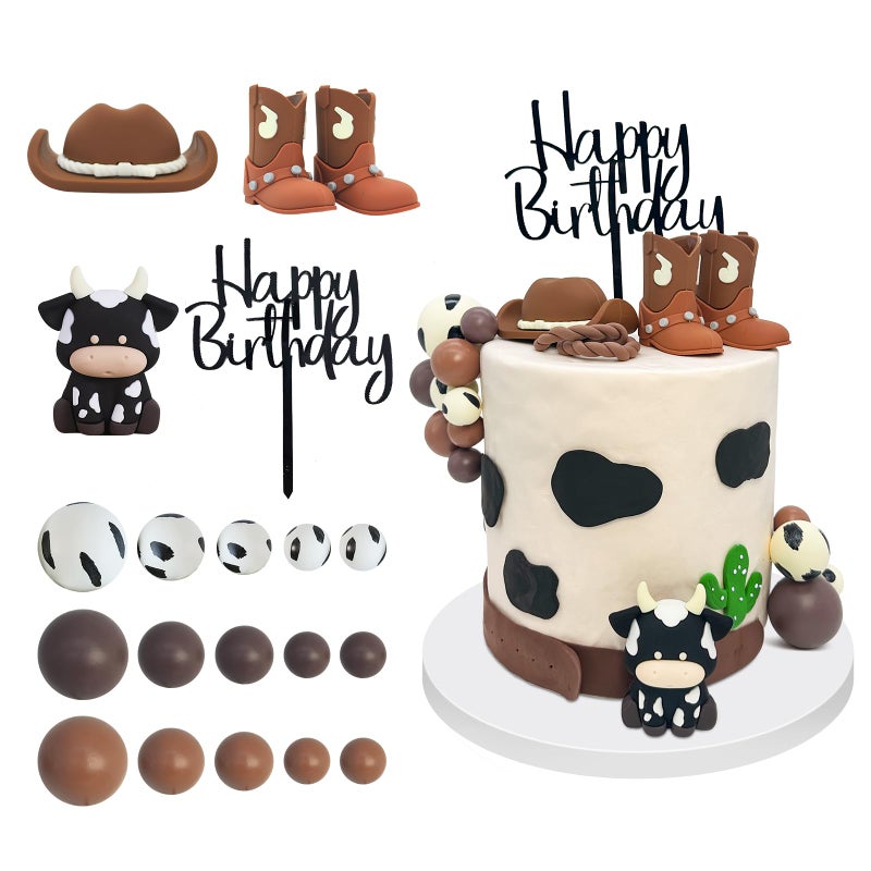 Tarocynn 20Pcs Cowboy Cake Decorations with Cowboy Hat Boots Cow Cake Topper Birthday Party Baby Shower Theme Party Decor - Image 1