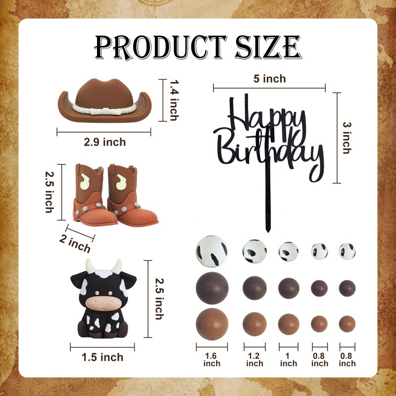 Tarocynn 20Pcs Cowboy Cake Decorations with Cowboy Hat Boots Cow Cake Topper Birthday Party Baby Shower Theme Party Decor - Image 4