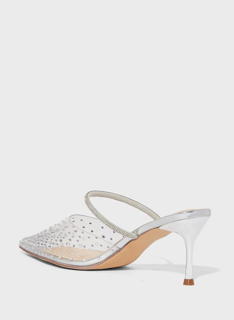Ella Limited Edition Diamante Clear Pointy Mid Heel Pump