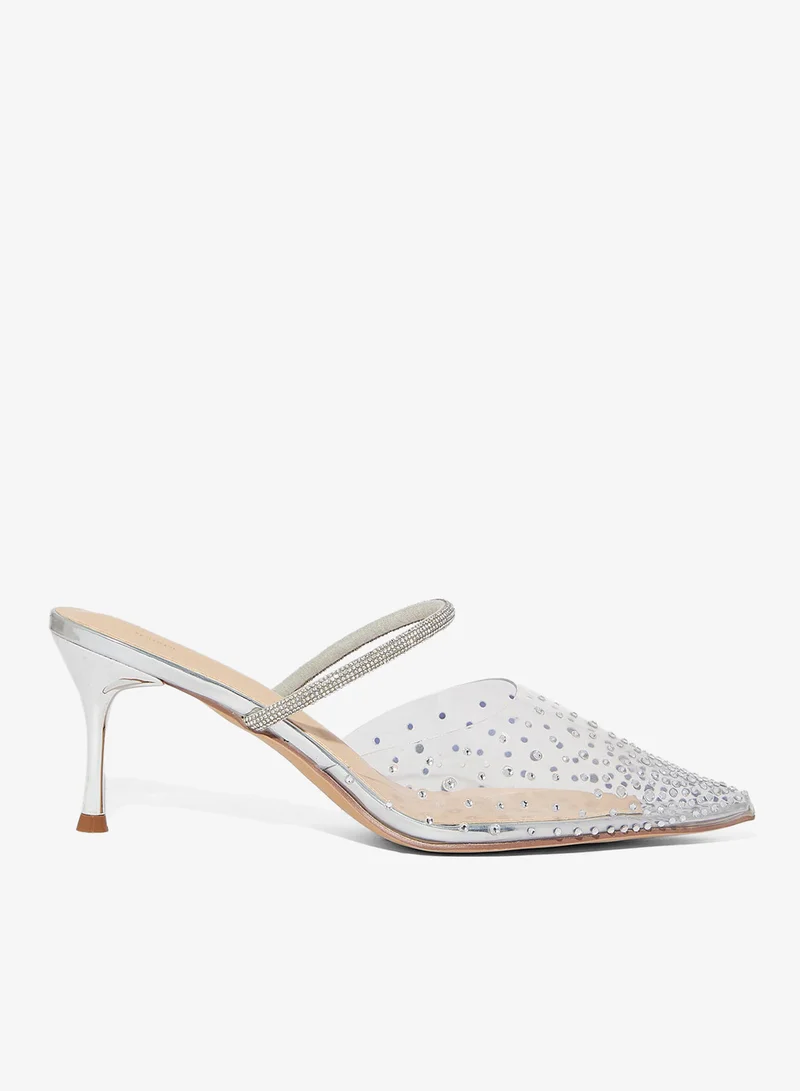 Diamante Clear Pointy Mid Heel Pump