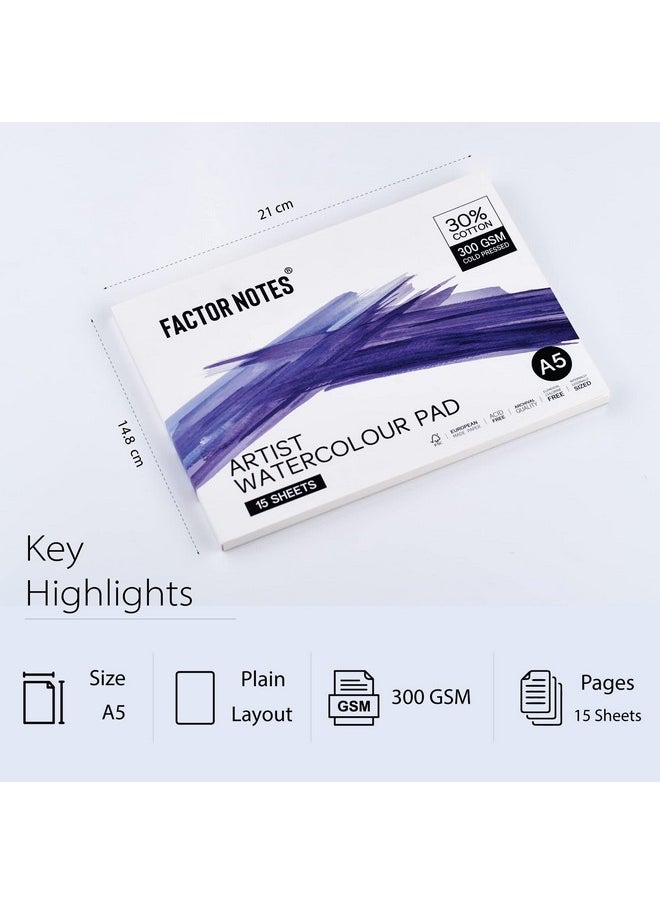 FACTOR NOTES FACTOR NOTES Artist Watercolour Pad: 30% Cotton, 300 GSM, Cold Pressed, Acid-Free Tearable Paper (A5), Oil Paint  - Image 2