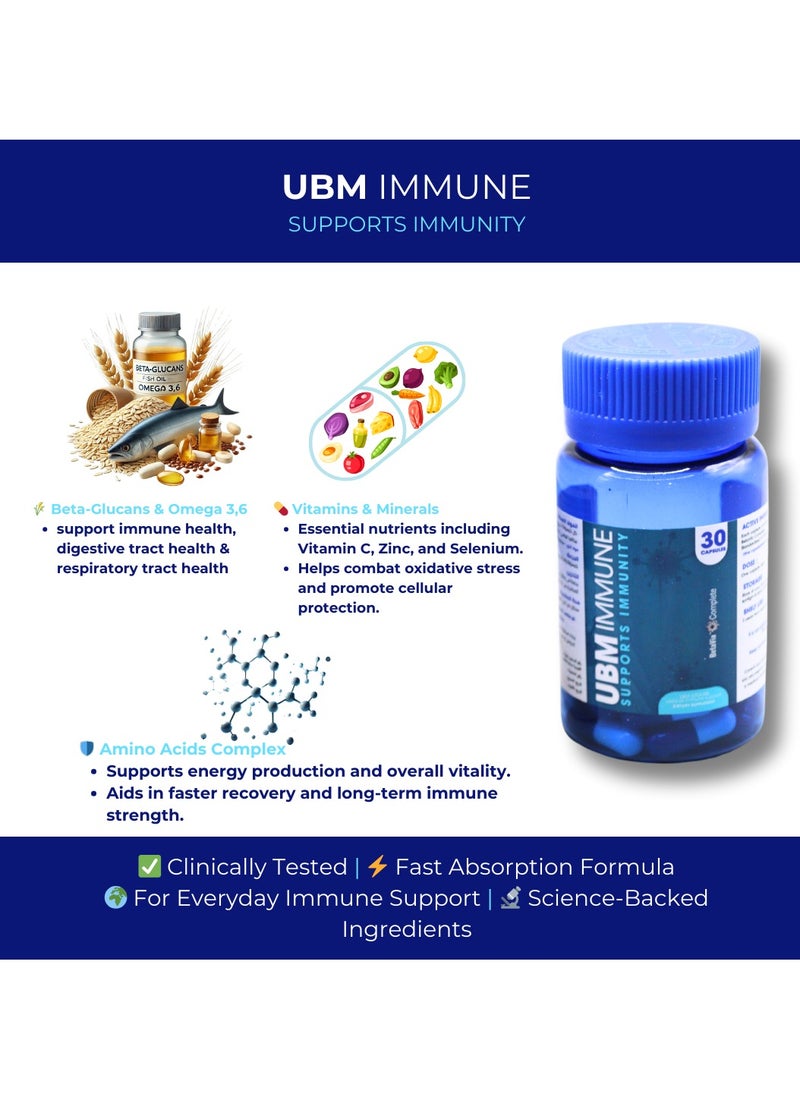 UBM UBM IMMUNE - Immune Boost with Beta 1,3 Glucan Patent - Natural Dietary Supplement - 30 Capsules - For Adults  - Image 2