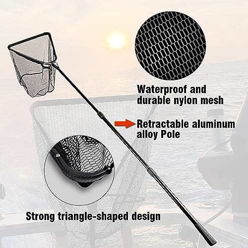 Fiblink Folding Aluminum Fishing Landing Net Fish Net with Extending Telescoping Pole Handle (45-80 inches) - Image 2