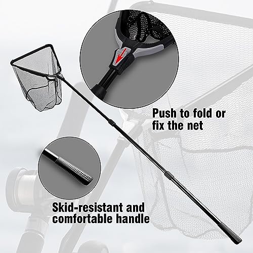 Fiblink Folding Aluminum Fishing Landing Net Fish Net with Extending Telescoping Pole Handle (45-80 inches) - Image 3