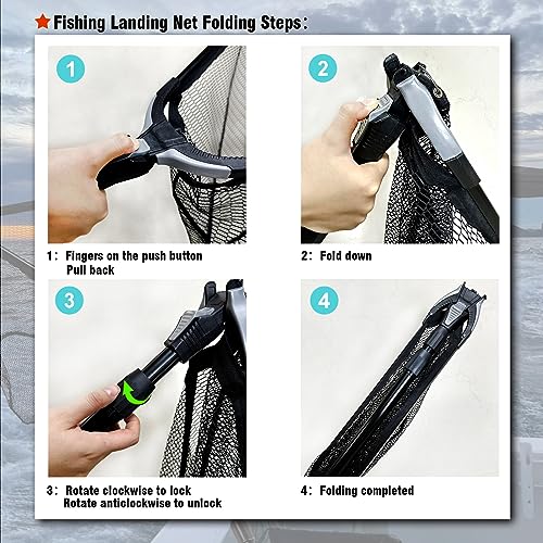 Fiblink Folding Aluminum Fishing Landing Net Fish Net with Extending Telescoping Pole Handle (45-80 inches) - Image 5