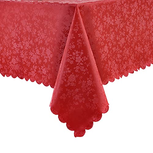 Romanstile Vinyl Tablecloth Rectangle 100 Waterproof Outdoor Heavy Duty Table Cloth with Flannel Backing Wipeable Washable Plastic PU Table Cover for Kitchen Dining Rose Red 60 x 84