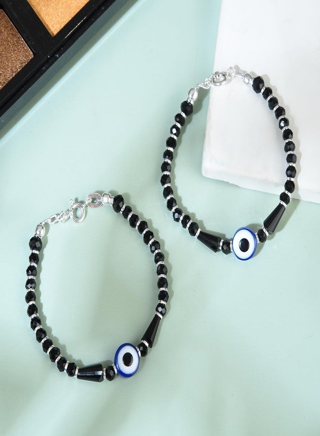 DHRUVS COLLECTION 925 Pure Sterling Silver Evil Eye Nazariya Black & Silver Beads Bracelet for Kids - Image 4