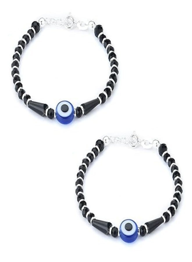 DHRUVS COLLECTION 925 Pure Sterling Silver Evil Eye Nazariya Black & Silver Beads Bracelet for Kids - Image 1