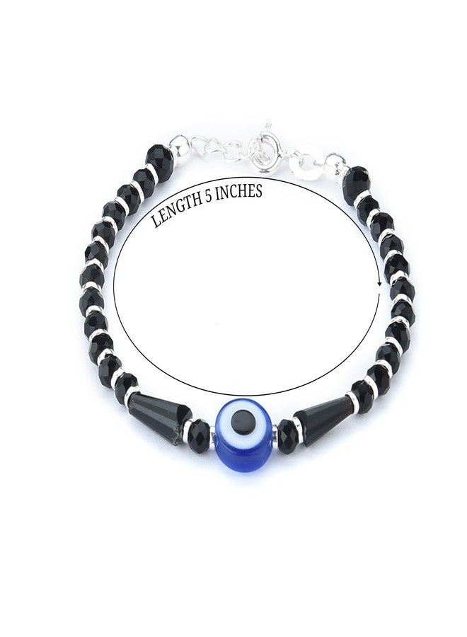 DHRUVS COLLECTION 925 Pure Sterling Silver Evil Eye Nazariya Black & Silver Beads Bracelet for Kids - Image 5