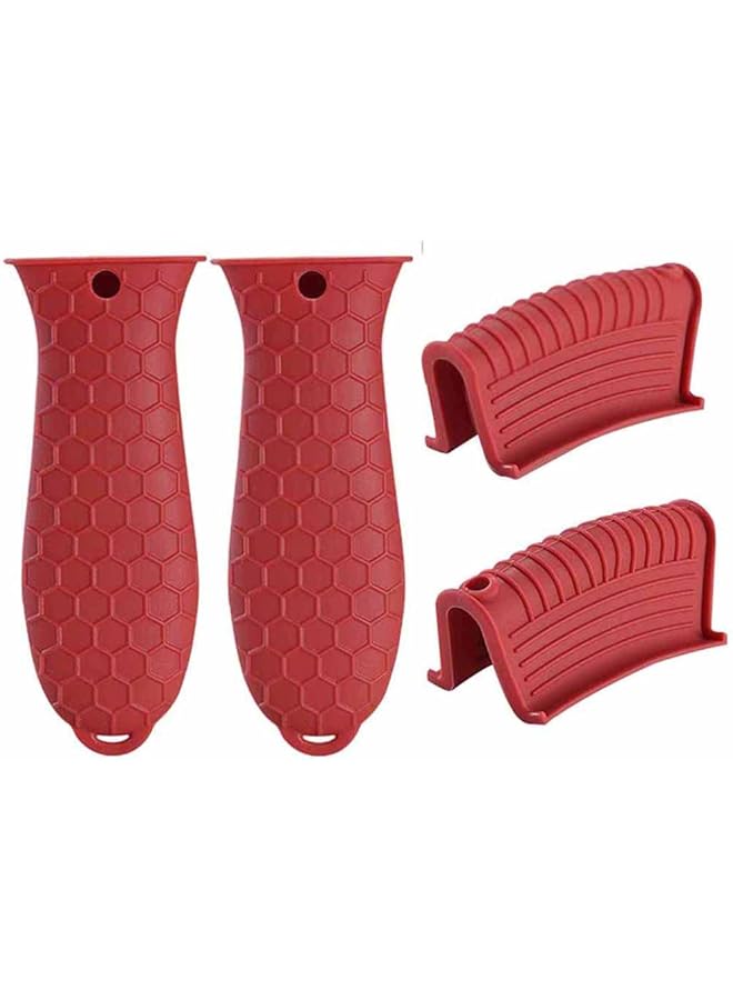SHOWAY 4 Pack Non Slip Silicone Hot Handle Holder Cast Iron Skillet Handle Covers Heat Resistant Cast Iron Handle Covers For Pans Griddles Cast Iron Skillets Metal Cookware Handles Cast Iron Cookware - Image 1
