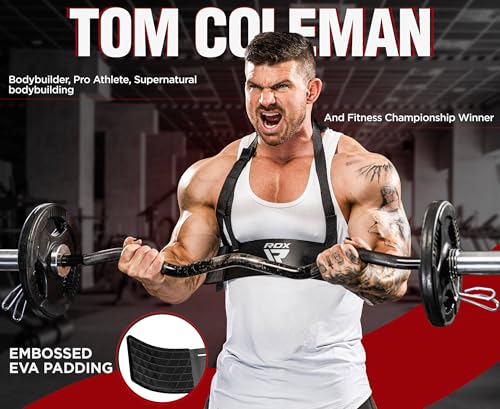 RDX جهاز دعم عضلات الذراعين للبايسبس والترايسبس، 23 بوصة من الألمنيوم لدعم تمارين الكيرل، لبناء عضلات الذراعين الكبيرة، حزام قابل للتعديل بطول 42 بوصة، وسادة عنق بسماكة 6 مم، تصميم منحني، حشوة سميكة - Image 3