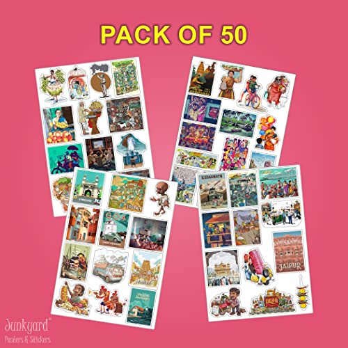 junkyard Pack of 50 Aesthetic Indian Theme Vinyl Stickers for laptops Girls Kids Art n Craft.. - Image 4