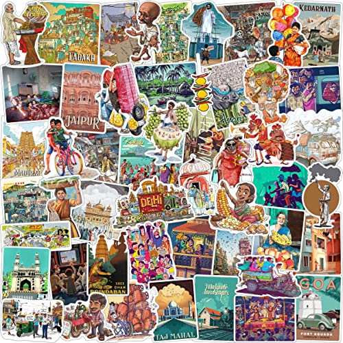 junkyard Pack of 50 Aesthetic Indian Theme Vinyl Stickers for laptops Girls Kids Art n Craft.. - Image 1